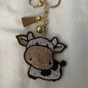 Cute Cow Keychain with Rhinestones